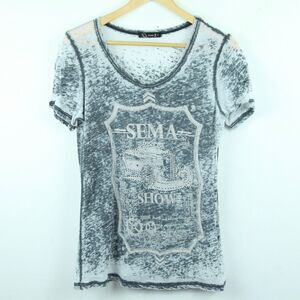 Vintage M L Top Burnout Sheer Y2K Mcbling Cyber Goth Grunge Rhinestones 90s